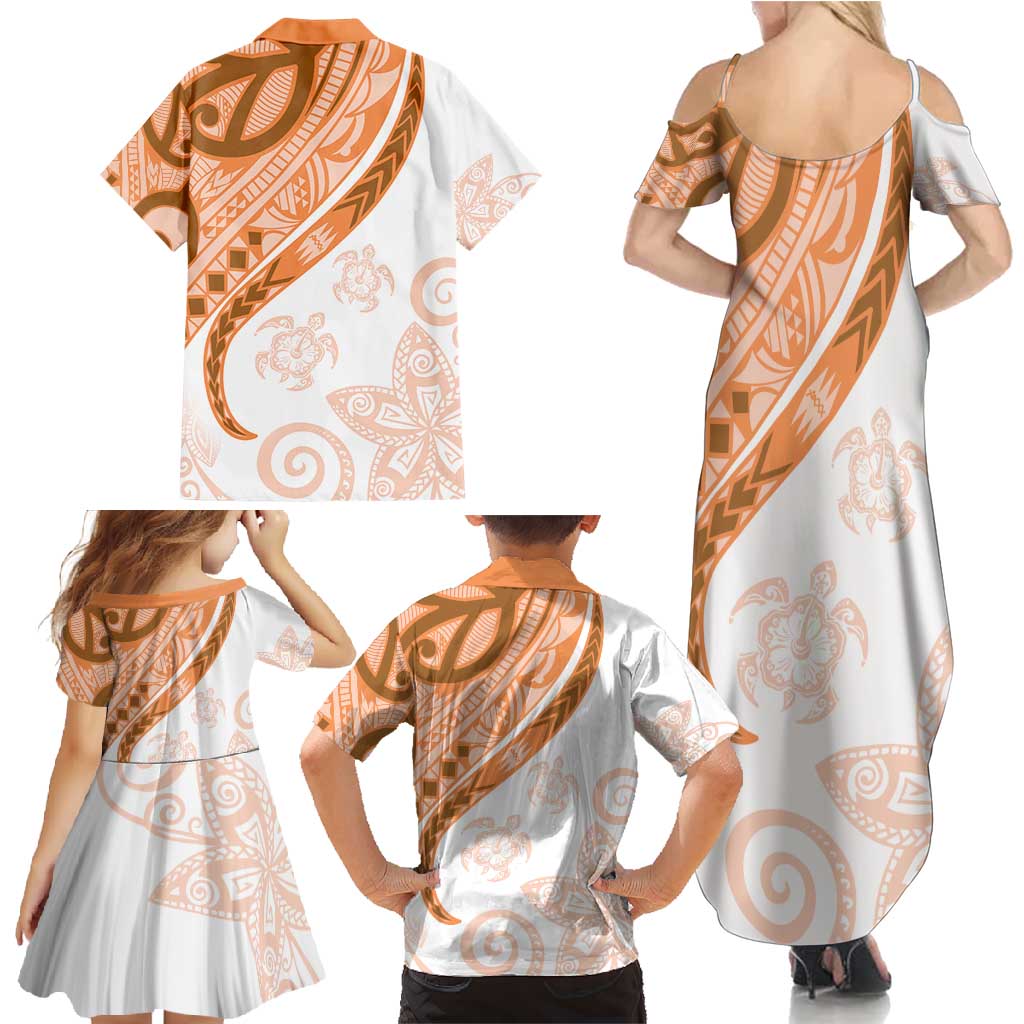 Orange Polynesian Tribal Turtle Floral Pattern Family Matching Summer Maxi Dress and Hawaiian Shirt LT05 - Polynesian Pride