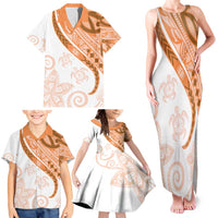 Orange Polynesian Tribal Turtle Floral Pattern Family Matching Tank Maxi Dress and Hawaiian Shirt LT05 - Polynesian Pride