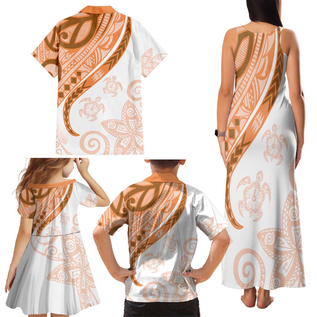 Orange Polynesian Tribal Turtle Floral Pattern Family Matching Tank Maxi Dress and Hawaiian Shirt LT05 - Polynesian Pride