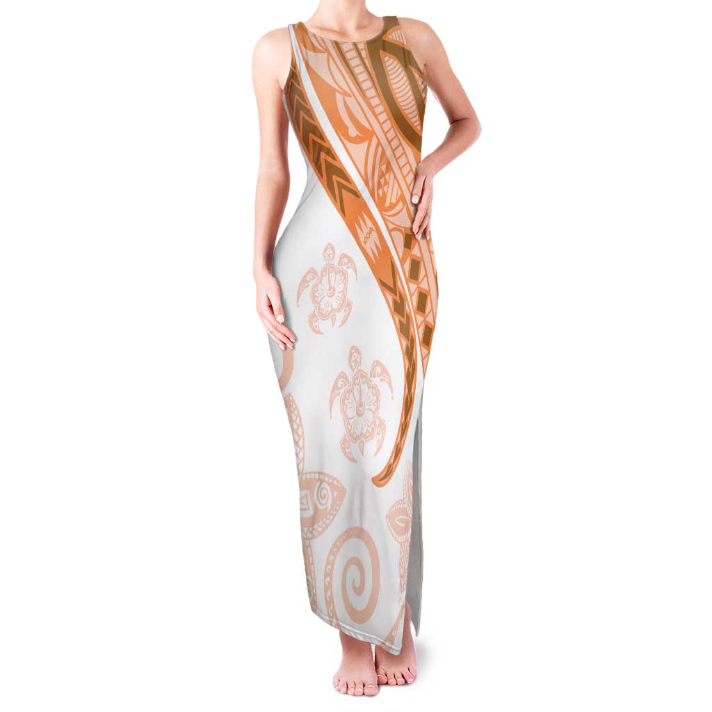 Orange Polynesian Tribal Turtle Floral Pattern Family Matching Tank Maxi Dress and Hawaiian Shirt LT05 Mom's Dress Orange - Polynesian Pride