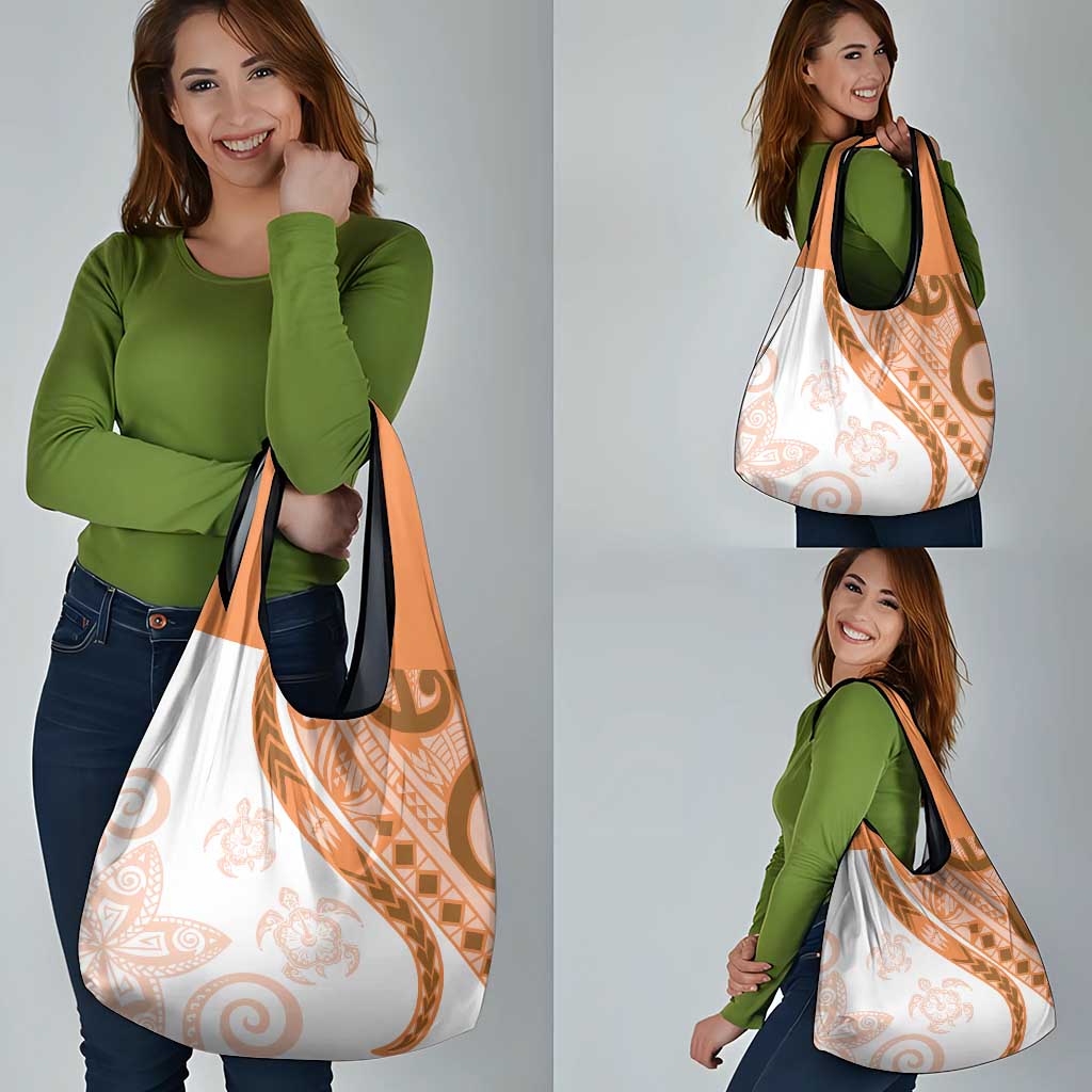 Orange Polynesian Tribal Turtle Floral Pattern Grocery Bag