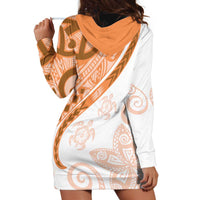 Orange Polynesian Tribal Turtle Floral Pattern Hoodie Dress LT05 - Polynesian Pride