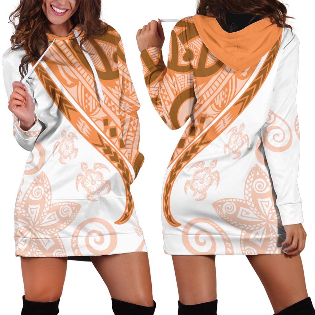 Orange Polynesian Tribal Turtle Floral Pattern Hoodie Dress LT05 - Polynesian Pride