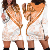 Orange Polynesian Tribal Turtle Floral Pattern Hoodie Dress LT05 - Polynesian Pride