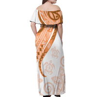 Orange Polynesian Tribal Turtle Floral Pattern Off Shoulder Maxi Dress