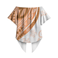 Orange Polynesian Tribal Turtle Floral Pattern Off Shoulder Wrap Waist Top LT05 - Polynesian Pride