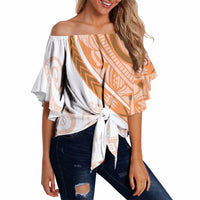 Orange Polynesian Tribal Turtle Floral Pattern Off Shoulder Wrap Waist Top LT05 - Polynesian Pride