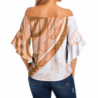 Orange Polynesian Tribal Turtle Floral Pattern Off Shoulder Wrap Waist Top LT05 - Polynesian Pride