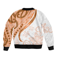 Orange Polynesian Tribal Turtle Floral Pattern Sleeve Zip Bomber Jacket LT05 - Polynesian Pride