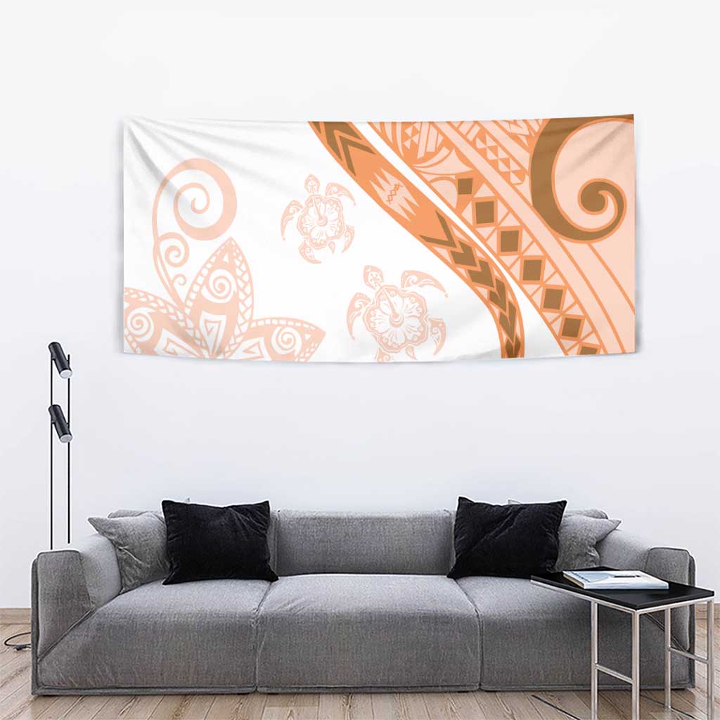 Orange Polynesian Tribal Turtle Floral Pattern Tapestry LT05 - Polynesian Pride