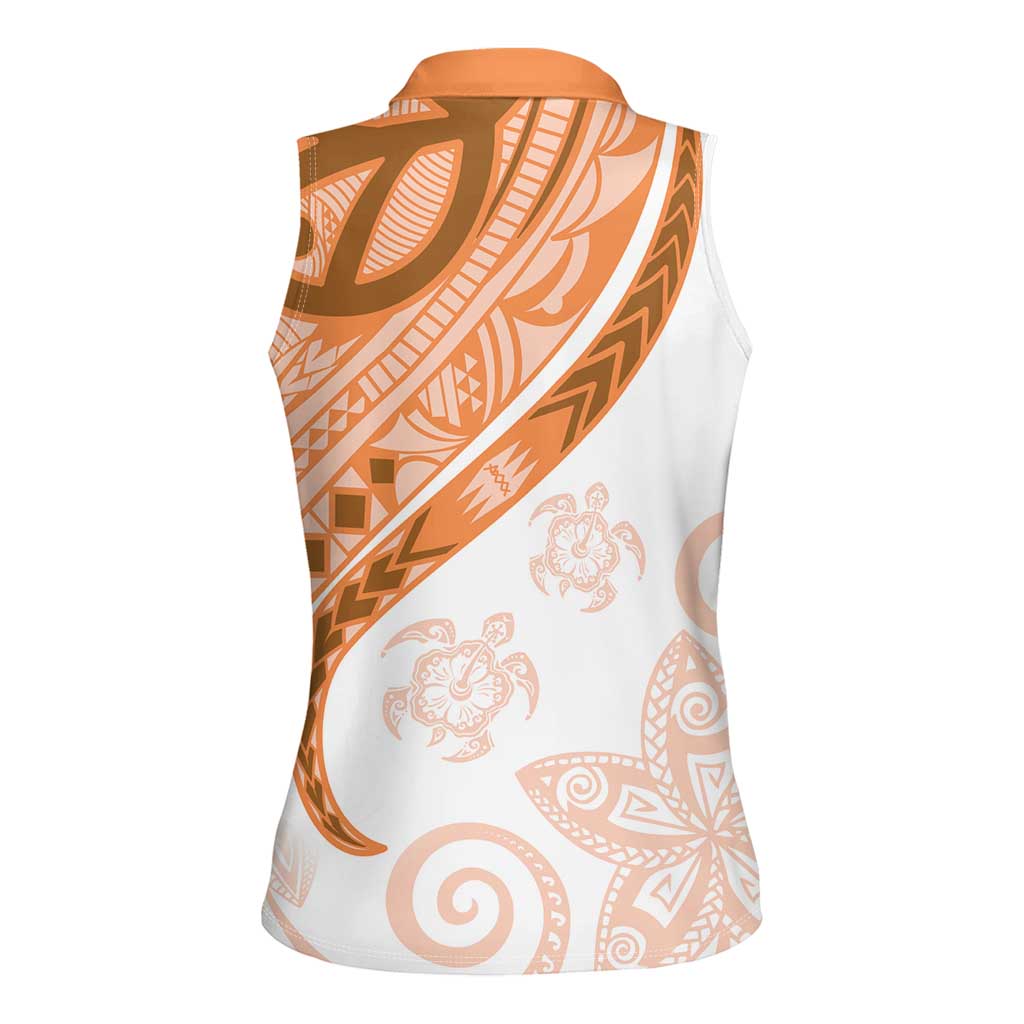 Orange Polynesian Tribal Turtle Floral Pattern Women Sleeveless Polo Shirt