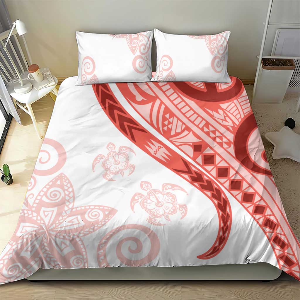 Coral Red Polynesian Tribal Turtle Floral Pattern Bedding Set