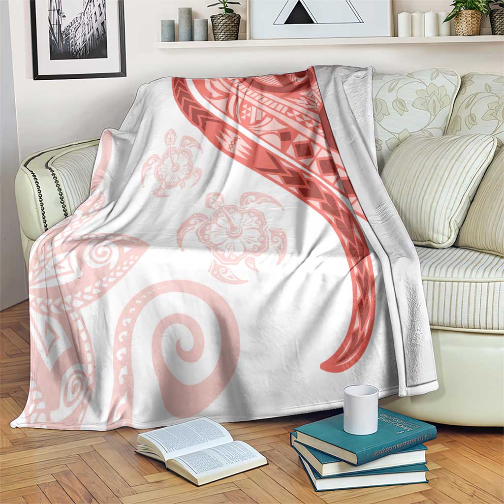 Coral Red Polynesian Tribal Turtle Floral Pattern Blanket