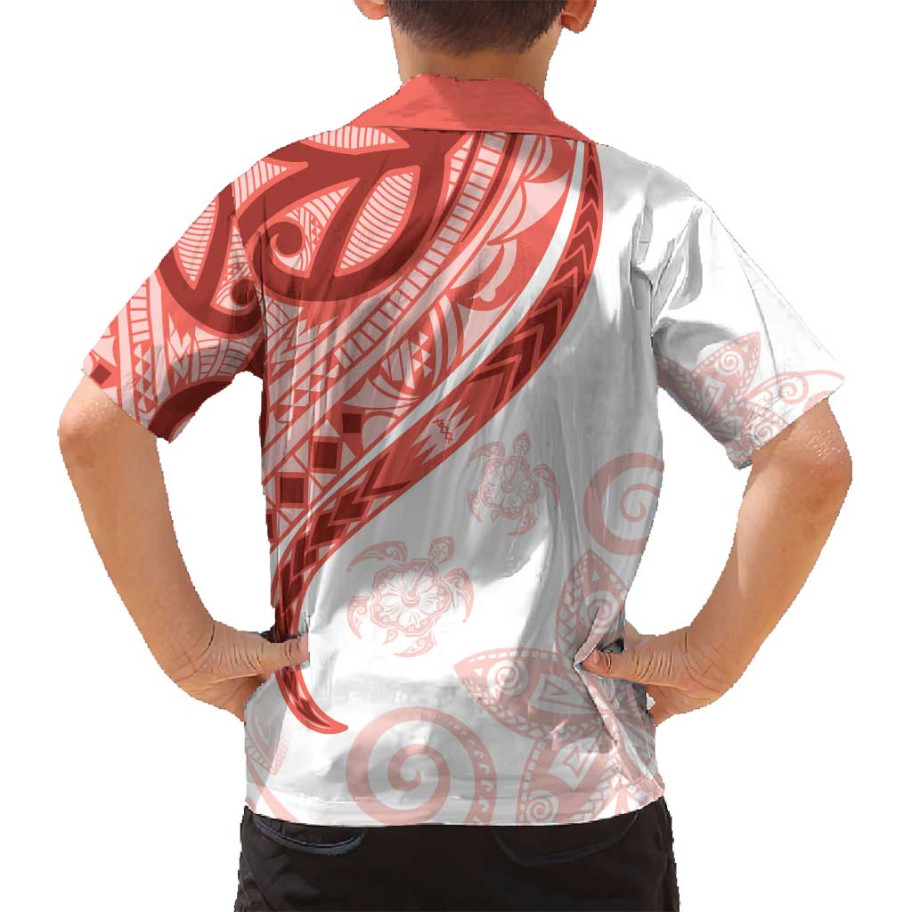 Coral Red Polynesian Tribal Turtle Floral Pattern Family Matching Long Sleeve Bodycon Dress and Hawaiian Shirt LT05 - Polynesian Pride