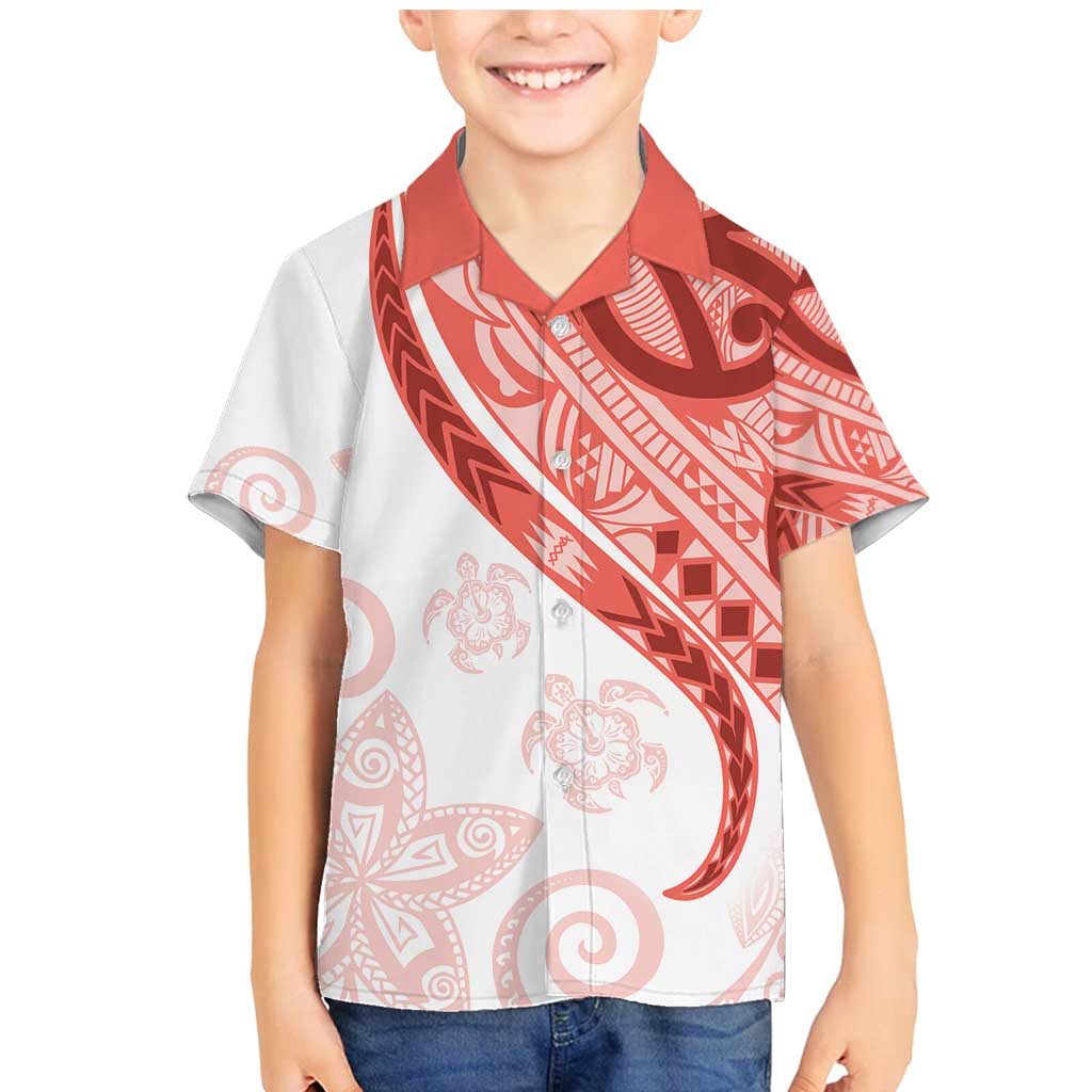 Coral Red Polynesian Tribal Turtle Floral Pattern Family Matching Mermaid Dress and Hawaiian Shirt LT05 Son's Shirt Red - Polynesian Pride