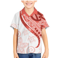 Coral Red Polynesian Tribal Turtle Floral Pattern Family Matching Mermaid Dress and Hawaiian Shirt LT05 Son's Shirt Red - Polynesian Pride