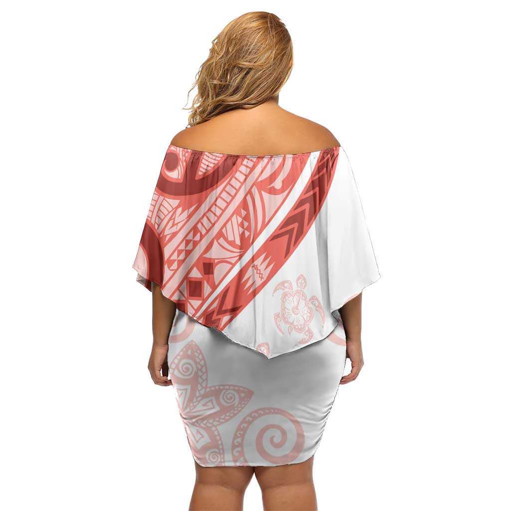 Coral Red Polynesian Tribal Turtle Floral Pattern Family Matching Off Shoulder Short Dress and Hawaiian Shirt LT05 - Polynesian Pride
