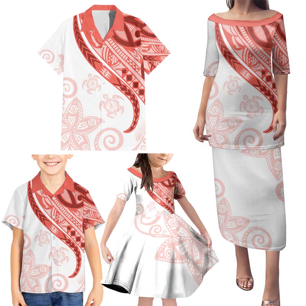 Coral Red Polynesian Tribal Turtle Floral Pattern Family Matching Puletasi and Hawaiian Shirt LT05 - Polynesian Pride