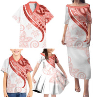 Coral Red Polynesian Tribal Turtle Floral Pattern Family Matching Puletasi and Hawaiian Shirt LT05 - Polynesian Pride
