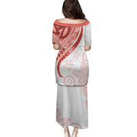 Coral Red Polynesian Tribal Turtle Floral Pattern Family Matching Puletasi and Hawaiian Shirt LT05 - Polynesian Pride