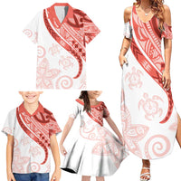 Coral Red Polynesian Tribal Turtle Floral Pattern Family Matching Summer Maxi Dress and Hawaiian Shirt LT05 - Polynesian Pride