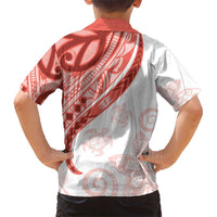 Coral Red Polynesian Tribal Turtle Floral Pattern Kid Hawaiian Shirt