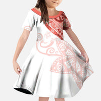 Coral Red Polynesian Tribal Turtle Floral Pattern Kid Short Sleeve Dress LT05 KID Red - Polynesian Pride