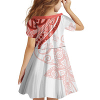 Coral Red Polynesian Tribal Turtle Floral Pattern Kid Short Sleeve Dress LT05 - Polynesian Pride