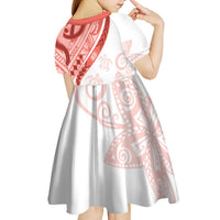 Coral Red Polynesian Tribal Turtle Floral Pattern Kid Short Sleeve Dress LT05 - Polynesian Pride