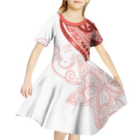 Coral Red Polynesian Tribal Turtle Floral Pattern Kid Short Sleeve Dress LT05 - Polynesian Pride