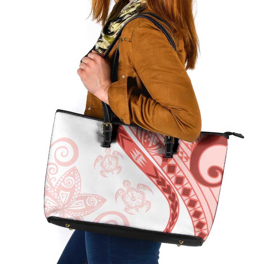 Coral Red Polynesian Tribal Turtle Floral Pattern Leather Tote Bag LT05 Red - Polynesian Pride