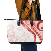 Coral Red Polynesian Tribal Turtle Floral Pattern Leather Tote Bag LT05 - Polynesian Pride