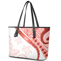 Coral Red Polynesian Tribal Turtle Floral Pattern Leather Tote Bag LT05 - Polynesian Pride