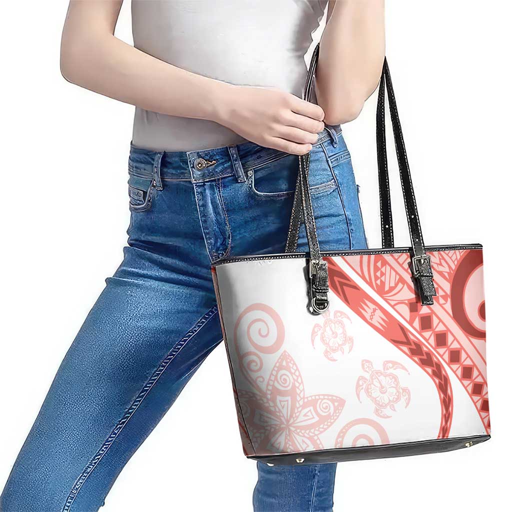 Coral Red Polynesian Tribal Turtle Floral Pattern Leather Tote Bag LT05 - Polynesian Pride