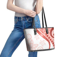 Coral Red Polynesian Tribal Turtle Floral Pattern Leather Tote Bag LT05 - Polynesian Pride