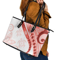 Coral Red Polynesian Tribal Turtle Floral Pattern Leather Tote Bag LT05 - Polynesian Pride