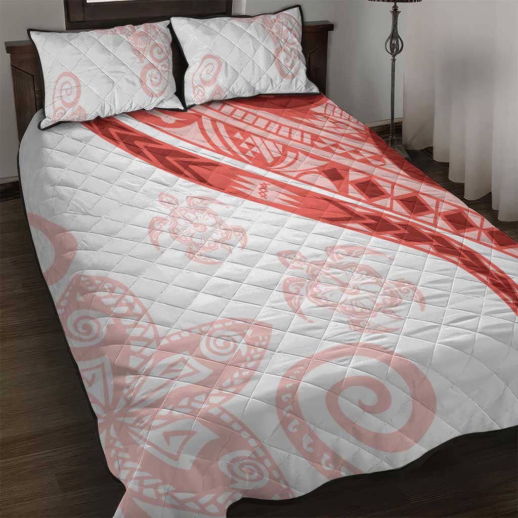Coral Red Polynesian Tribal Turtle Floral Pattern Quilt Bed Set LT05 Red - Polynesian Pride