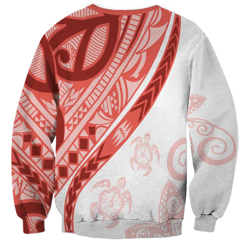Coral Red Polynesian Tribal Turtle Floral Pattern Sweatshirt