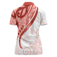 Coral Red Polynesian Tribal Turtle Floral Pattern Women Polo Shirt