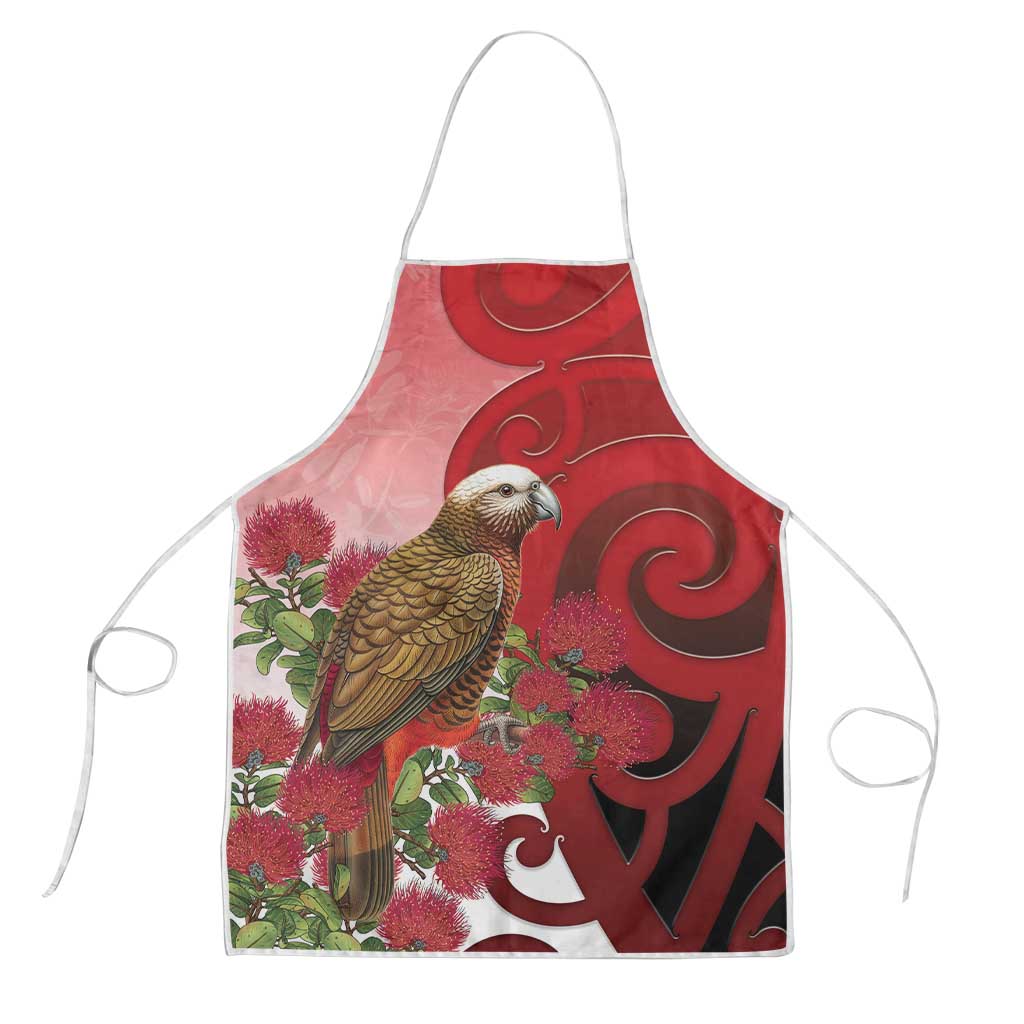New Zealand Parrot Kaka Apron Maori Koru With Pohutukawa Flowers - Polynesian Pride