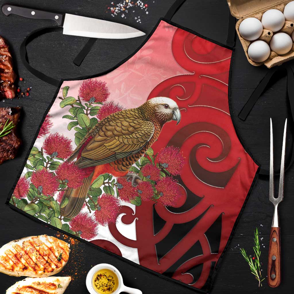 New Zealand Parrot Kaka Apron Maori Koru With Pohutukawa Flowers - Polynesian Pride
