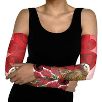 New Zealand Parrot Kaka Arm Sleeves Maori Koru With Pohutukawa Flowers LT05 - Polynesian Pride