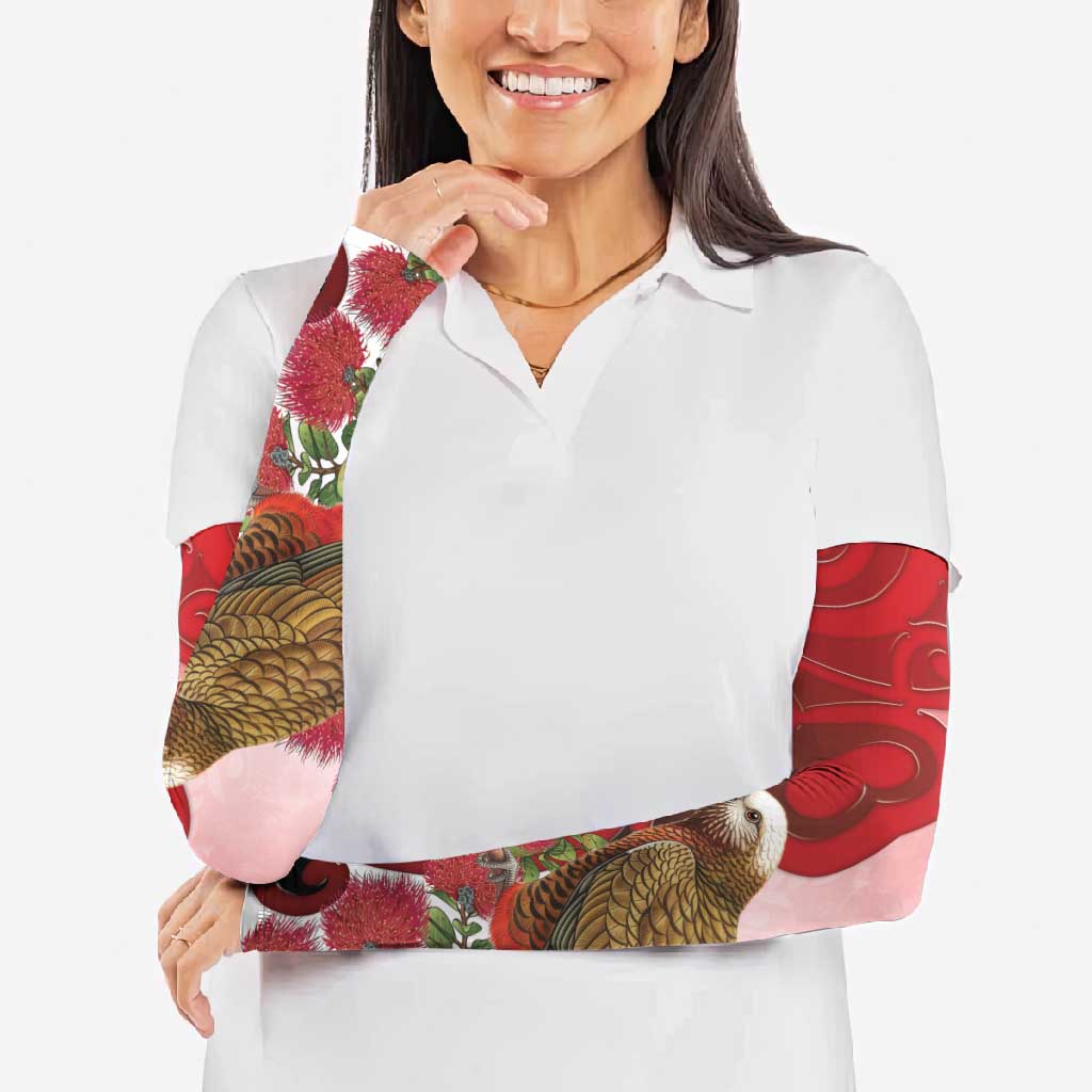 New Zealand Parrot Kaka Arm Sleeves Maori Koru With Pohutukawa Flowers LT05 - Polynesian Pride