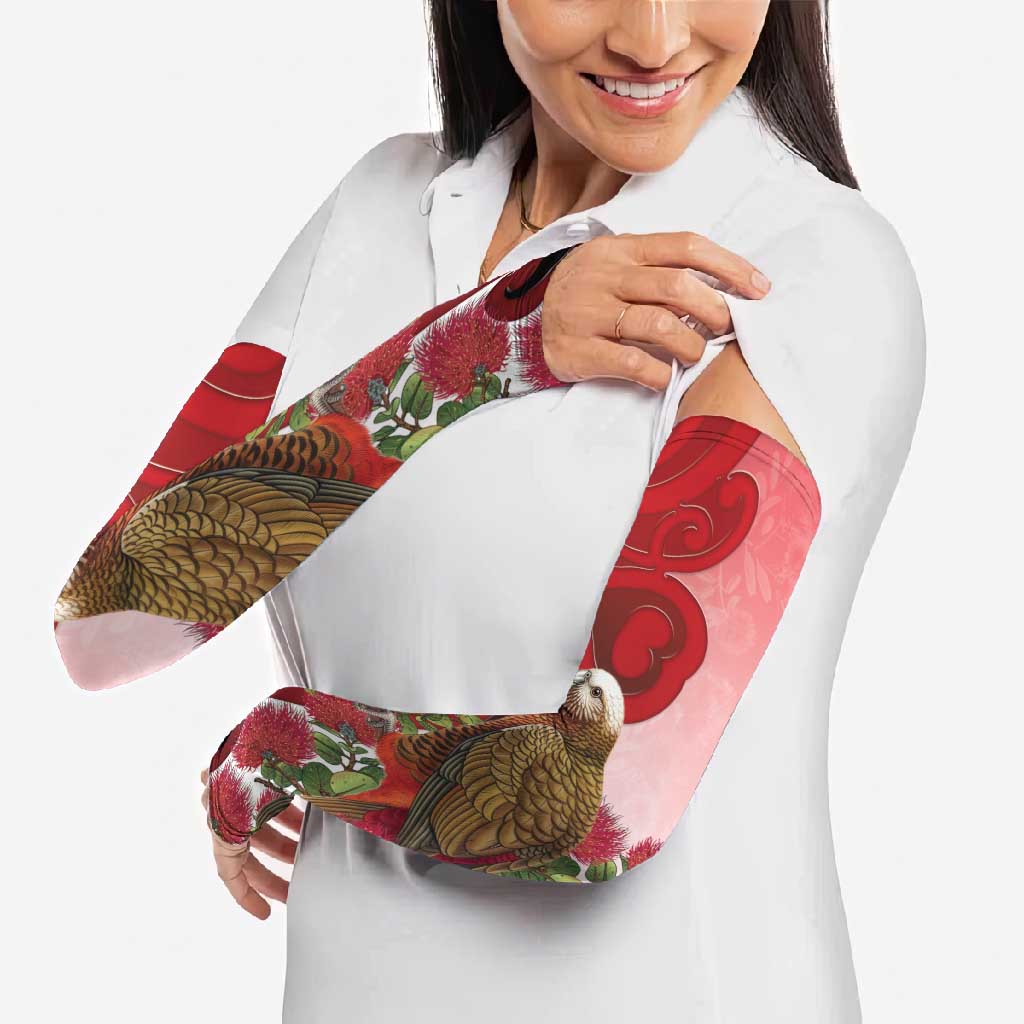 New Zealand Parrot Kaka Arm Sleeves Maori Koru With Pohutukawa Flowers LT05 - Polynesian Pride