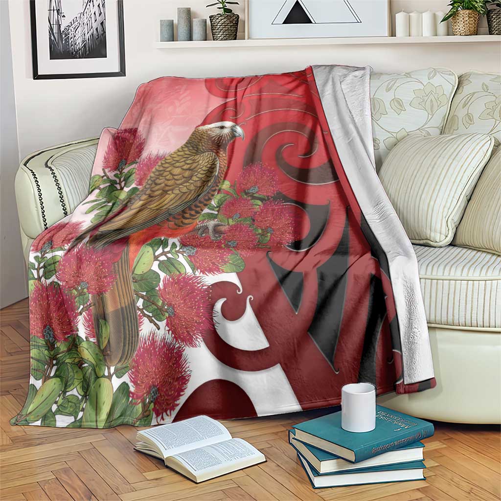 New Zealand Parrot Kaka Blanket Maori Koru With Pohutukawa Flowers - Polynesian Pride