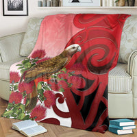 New Zealand Parrot Kaka Blanket Maori Koru With Pohutukawa Flowers - Polynesian Pride