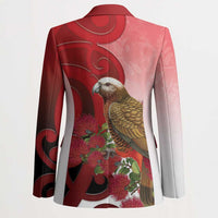 New Zealand Parrot Kaka Blazer Maori Koru With Pohutukawa Flowers - Polynesian Pride