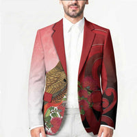 New Zealand Parrot Kaka Blazer Maori Koru With Pohutukawa Flowers - Polynesian Pride