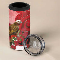 New Zealand Parrot Kaka 4 in 1 Can Cooler Tumbler Maori Koru With Pohutukawa Flowers LT05 - Polynesian Pride