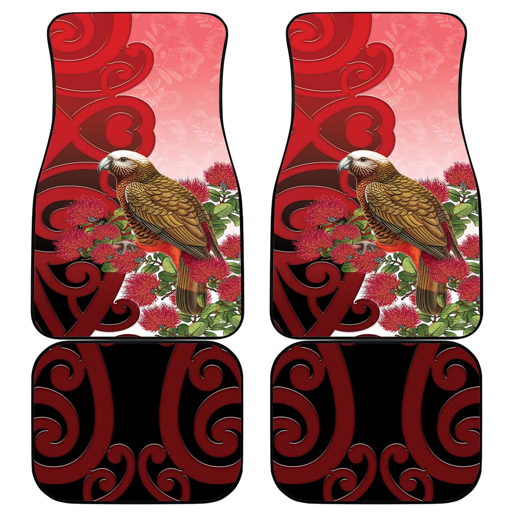 New Zealand Parrot Kaka Car Mats Maori Koru With Pohutukawa Flowers LT05 - Polynesian Pride